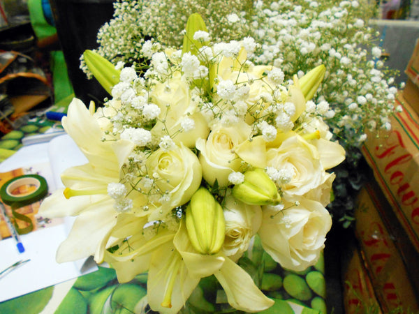 Brides Bouquet -  Lilly, Rose and Gyp - Kenly's